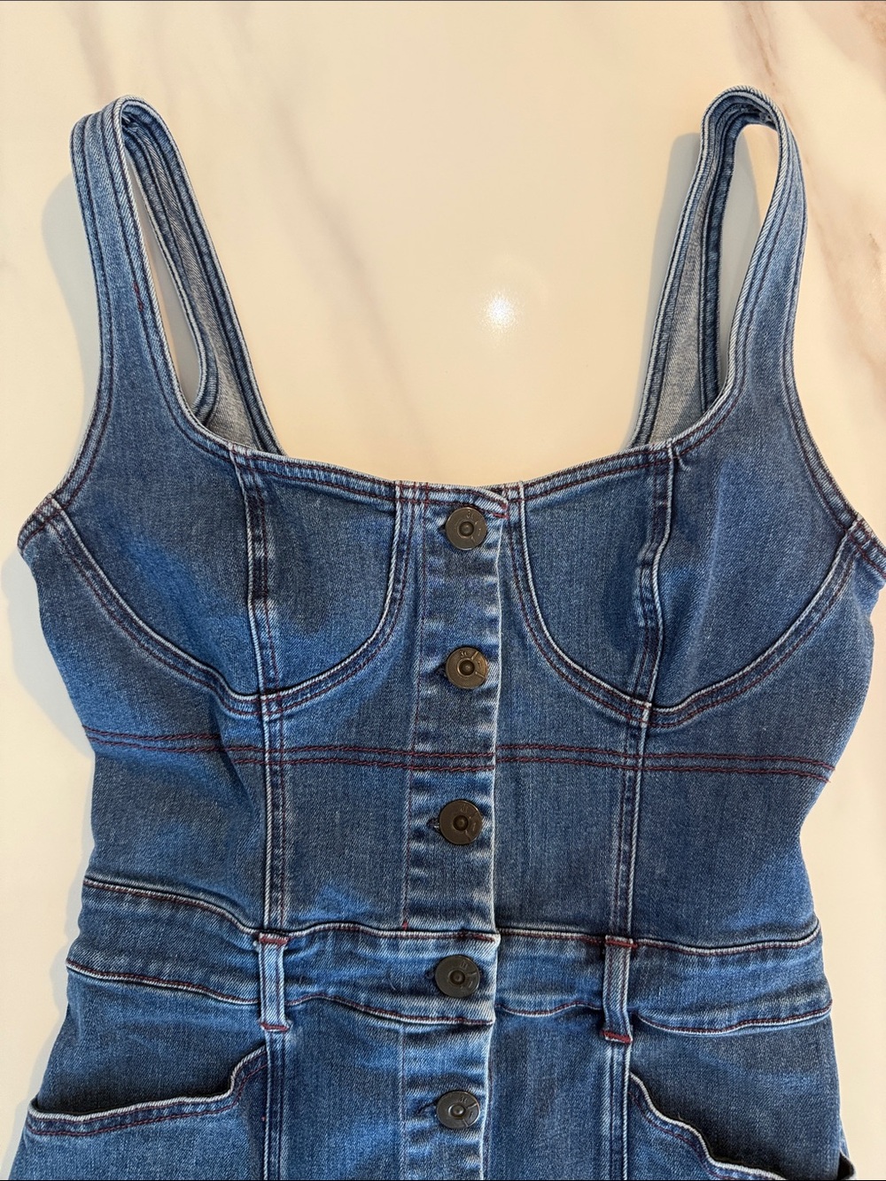 3x1 Denim Shannon Dress Button-Front Jeans Mini Dress Medium Kyla Blue Wash - Picture 5 of 16